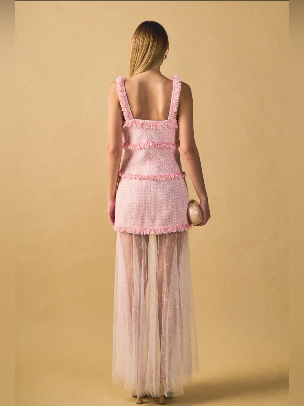 Tweed and Sheer Overlay Maxi Dress NWT - Picture 2 of 4